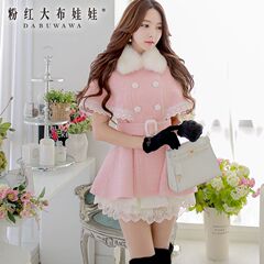 Wool coat women pink cloth doll in 2015 new fall/winter long coat female Cape coat