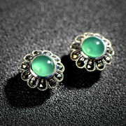 925 Thai Thai silver simple agate earrings vintage fashion female personality of Tremella fuciformis ornaments