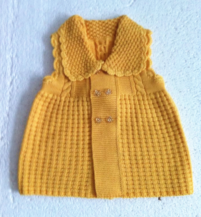 2014新款纯手工编织女童翻领毛线衣背心手打毛衣单排扣宝宝外套