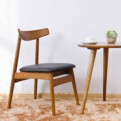 北欧风格纯实木 皮面餐椅 日式餐椅 休闲椅 咖啡厅椅