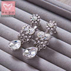 Meitai bride bride rhinestone luxury Korea wedding wedding earrings non-pierced earrings earring honey H0079