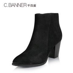 C.BANNER/千百度2016冬新品剖层牛皮素面粗高跟女靴短靴A6551901