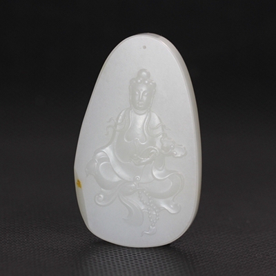 山后杯优秀奖 玉雕大师李春辉作品 籽料羊脂玉 观音 挂件 101克