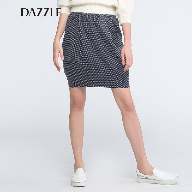 DAZZLE地素 复古波点实用口袋时尚高腰半身裙251S218产品展示图4
