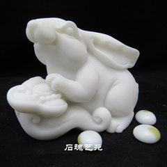 十二生肖兔子汉白玉石雕可爱小摆件家居书房摆设礼品创意精品特价