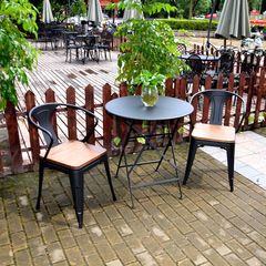 美式复古铁艺阳台休闲桌椅实木咖啡店冷饮奶茶店酒吧折叠圆桌餐椅