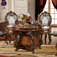 欧式圆餐桌椅组合全实木 复古电动转盘天然大理石法式1.8米餐桌G1
