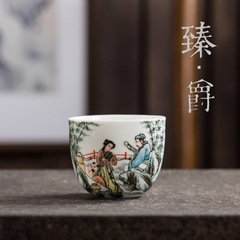 景德镇纯手工手绘五彩竹林煎茶图品茗杯单杯品茗小杯子主人杯茶具