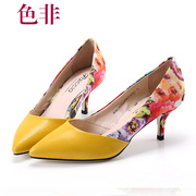 -Non-2015 spring new pointed Sheepskin printed asakuchi stiletto shoes high heel shoes WIAC50302AP