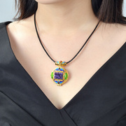 Tai Su natural gemstones, 925 silver plated cloisonne inlay pendant women''s vintage ornate pendant