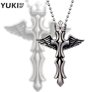 YUKI cross jewelry men''s titanium steel necklace Angel Wings pendant fashion designs necklace long chain