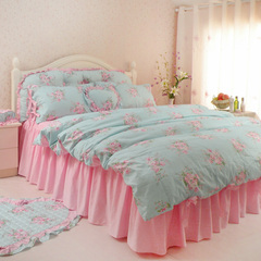 HRHM家纺韩式纯棉四件套 田园床上用品全棉床单被套公主床品床裙