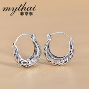 Taytay pierced earrings Silver 925 sterling silver women carved minimalist retro circles earrings new