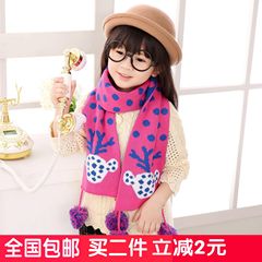 韩版冬季新款男女幼儿童保暖围巾 可爱小鹿加厚毛球毛线宝宝围巾