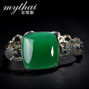 Very natural Crystal Thai Thai silver green agate bracelet ladies 925 Silver Europe and exaggerated retro