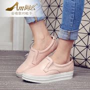 2015 full leather College wind in autumn and winter with round head in thick-soled platform shoes comfortable shoes