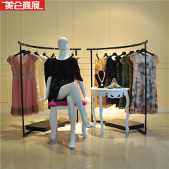 高档服装店铁艺货架展示架精品黑色女装挂衣架落地式中岛架侧挂架