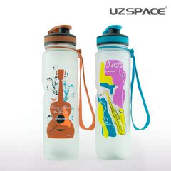 UZSPACE/优之花意印花塑料水杯 食品级旅行水壶大容量水瓶1L