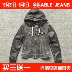 ABLE JEANS秋款女士修身弹力可脱卸帽水洗牛仔夹克短外套