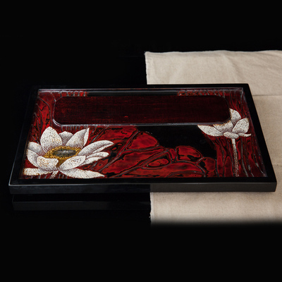 吴思冬 福建漆艺大师【荷迭映蔚】大漆漆盘