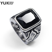 YUKI men''s aggressive index finger ring titanium steel ring rings of black stones original European fashion design Club accessories