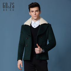 GD＆ZS/格度·佐致秋冬时尚翻领毛领呢大衣男加厚短款呢外套男潮