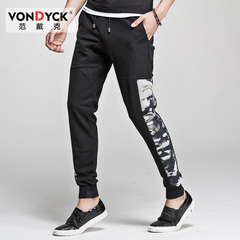 VONDYCK/范戴克时尚新品个性潮男卫裤黑色韩版修身小脚裤花休闲裤