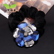 Bagen grass-Crystal hair accessories hibiscus flower hair tie rope Korea hair band first flower black hair