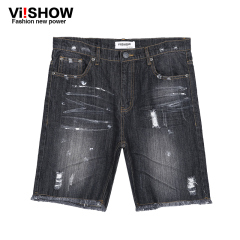 Viishow2015 summer dress new holes edging washed denim jeans shorts men five minutes of pants trousers in dark