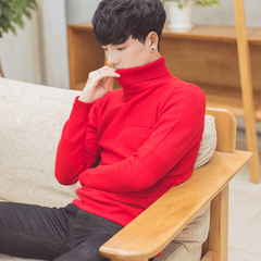 本命年男士大红色针织衫冬季韩版打底毛衫高领毛衣男潮流学生衣服