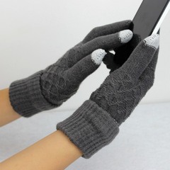 冬季触屏新款 男女韩版可爱毛线手套格子冬天情侣款保暖手机手套