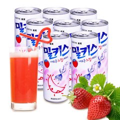 韩国进口lotte乐天妙之吻草莓牛奶味碳酸饮料250ml 果味苏打饮品