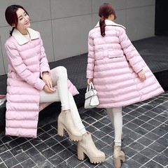 2016冬装新款棉衣外套女韩版时尚修身显瘦羊羔毛领中长款加厚棉袄