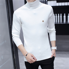 青年白色高领毛衣男装韩版潮流修身打底衫男士纯色毛线衣针织衣服