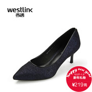 Westlink/West fall 2015 the new Korean version of delicate sparkle pointed asakuchi stiletto high heel shoes