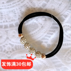 韩国新款珍珠发圈镶钻球发绳黑色丝带扎头发饰女皮筋头饰