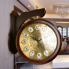 金属铜双面挂钟欧美式复古挂钟双面钟客厅钟表创意壁挂大号静音挂