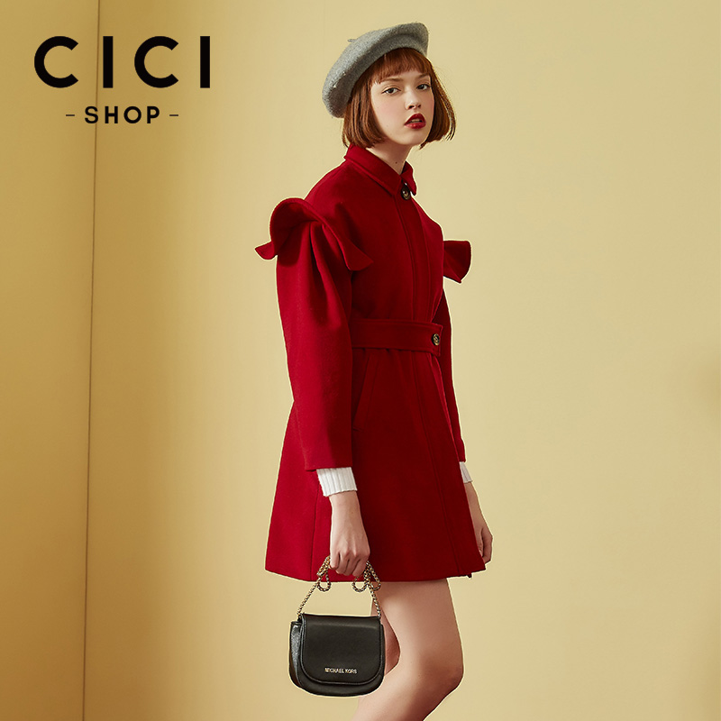 CICISHOP2016秋冬新款毛呢大衣女 中长款时尚羊羔绒外套女7736产品展示图3