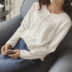 2016秋冬新款女装 韩版圆领套头白色长袖t恤加厚纯色宽松打底衫特