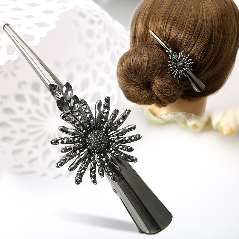 牛角夹成人抓夹顶夹盘发卡子韩国发饰头饰一字发夹水钻鸭嘴夹大号