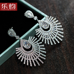 Music jewelry hypoallergenic 925 Silver earrings women''s lavish banquets married temperament long exaggerated Flower Earrings