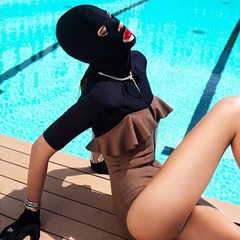 2016女新款时尚潮流脸基尼游泳帽防晒紫防外线潜水母面罩舒适泳帽