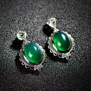 925 Thai silver jewelry Green Thai agate earrings temperament of women-style hand-emerald earrings