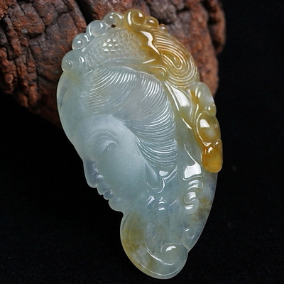 冰种双彩精雕珍品翡翠仕女吊坠 14.51克