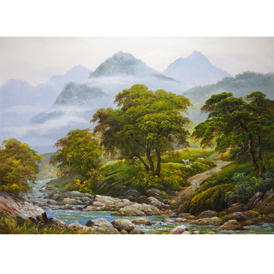 朝鲜一级画家金雪松《幽谷牧羊图》