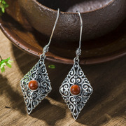 Thai natural South red agate earrings 925 Silver European fashion girl Thai silver pierced earrings new