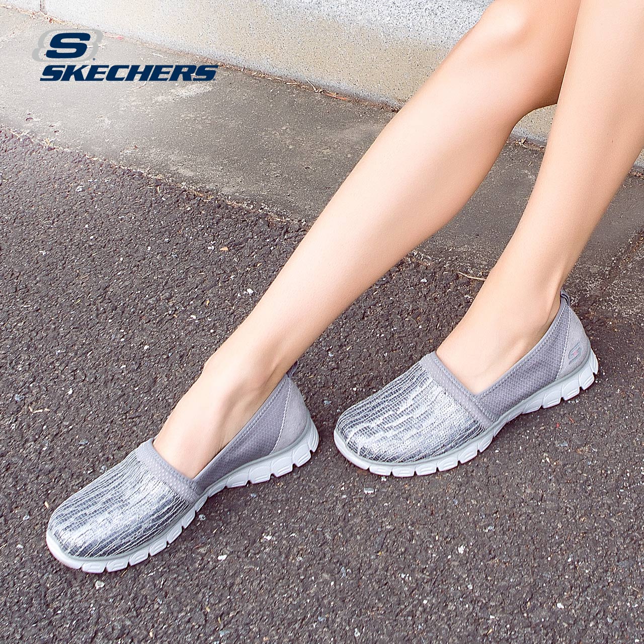 skechers斯凯奇春季新款女鞋 亮片百搭套脚鞋 透气网布鞋23408产品展示图2