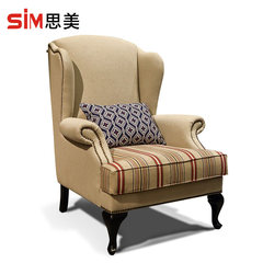 思美老虎椅单人沙发椅客厅卧室休闲棉麻布艺实木高背美式单人沙发