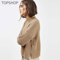 TOPSHOP2016秋冬新款驼色中领休闲针织上衣女23Y04KCAM