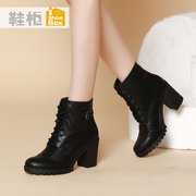 Fall/winter shoe shoebox tide women boots Western business round head strap low boots with short tube Martin boot